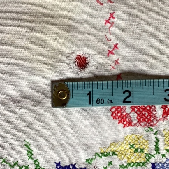 ⚜️ Hand Embroidered & Crocheted CROSS STITCH FLORAL TABLECLOTH VINTAGE RECTANGLE - Picture 11 of 15